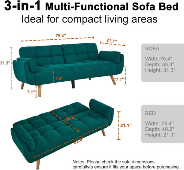 6886e3d6e15605ba4eb8653e2e4d19b0c9154d96e991d6e59bc3e.jpg 75" Linen Futon Sofa Bed, Convertible Futon Couch Bed, Comfy Love Seat Sleeper Bed with Adjustable Backrest, Small Couches for Small Spaces, Living Room, Bedroom and Office (Dark Gray)