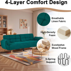 6886e3d7d2fa4e6607a6a3d02a818b9e659b997538af599c8eee4.jpg 75" Linen Futon Sofa Bed, Convertible Futon Couch Bed, Comfy Love Seat Sleeper Bed with Adjustable Backrest, Small Couches for Small Spaces, Living Room, Bedroom and Office (Dark Gray)