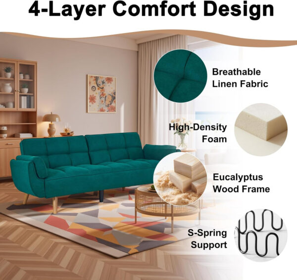 6886e3d7d2fa4e6607a6a3d02a818b9e659b997538af599c8eee4.jpg 75" Linen Futon Sofa Bed, Convertible Futon Couch Bed, Comfy Love Seat Sleeper Bed with Adjustable Backrest, Small Couches for Small Spaces, Living Room, Bedroom and Office (Dark Gray)