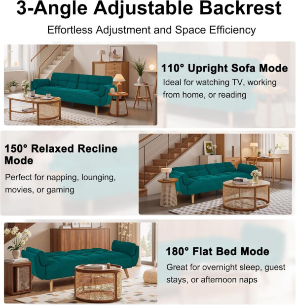 6886e3d8b4079bae8f23b3e0ab52b75a2740bc2bfb242929af7ca.jpg 75" Linen Futon Sofa Bed, Convertible Futon Couch Bed, Comfy Love Seat Sleeper Bed with Adjustable Backrest, Small Couches for Small Spaces, Living Room, Bedroom and Office (Dark Gray)