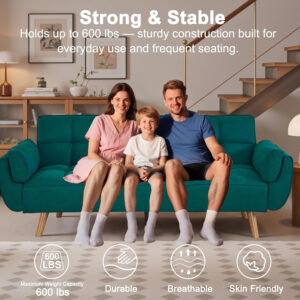 6886e3dc1383aadd7d706e186332fa9320bea225ea0cda28ccf50.jpg 75" Linen Futon Sofa Bed, Convertible Futon Couch Bed, Comfy Love Seat Sleeper Bed with Adjustable Backrest, Small Couches for Small Spaces, Living Room, Bedroom and Office (Dark Gray)