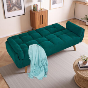 6886e3de69c84f2cab0f085d09881eb1223e39564d3eb56c1b552.jpg 75" Linen Futon Sofa Bed, Convertible Futon Couch Bed, Comfy Love Seat Sleeper Bed with Adjustable Backrest, Small Couches for Small Spaces, Living Room, Bedroom and Office (Dark Gray)