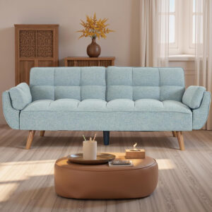 6886e3e0792ba30861e239233e5bd4fa598c98064bcffa4b16261.jpg 75" Linen Futon Sofa Bed, Convertible Futon Couch Bed, Comfy Love Seat Sleeper Bed with Adjustable Backrest, Small Couches for Small Spaces, Living Room, Bedroom and Office (Dark Gray)