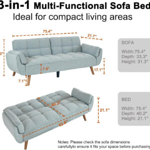 6886e3e17f7633d9385ee9a2207b674876a8f036aa43c42ba794b.jpg 75" Linen Futon Sofa Bed, Convertible Futon Couch Bed, Comfy Love Seat Sleeper Bed with Adjustable Backrest, Small Couches for Small Spaces, Living Room, Bedroom and Office (Dark Gray)