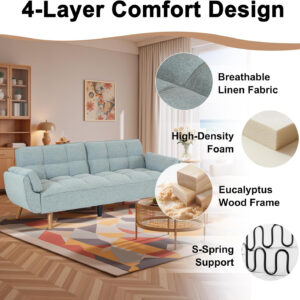 6886e3e25e9a96bc731d4f40a7b3fd55ecd1260d7a9abca749fac.jpg 75" Linen Futon Sofa Bed, Convertible Futon Couch Bed, Comfy Love Seat Sleeper Bed with Adjustable Backrest, Small Couches for Small Spaces, Living Room, Bedroom and Office (Dark Gray)