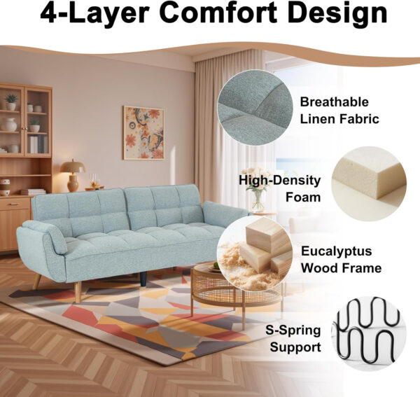 6886e3e25e9a96bc731d4f40a7b3fd55ecd1260d7a9abca749fac.jpg 75" Linen Futon Sofa Bed, Convertible Futon Couch Bed, Comfy Love Seat Sleeper Bed with Adjustable Backrest, Small Couches for Small Spaces, Living Room, Bedroom and Office (Dark Gray)