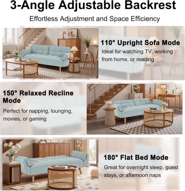 6886e3e6e26d2daca5aca2edb4b4978bf04ef2667dccab42808d1.jpg 75" Linen Futon Sofa Bed, Convertible Futon Couch Bed, Comfy Love Seat Sleeper Bed with Adjustable Backrest, Small Couches for Small Spaces, Living Room, Bedroom and Office (Dark Gray)