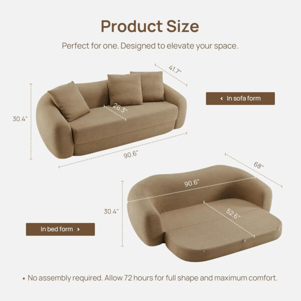 SICOTAS Sofa Couch Bed for Living Room Futon Cloud Boneless Sleeper Sofa Pull Out Convertible Floor Couch in a Box with Deep Seet 3 Seater Foam Bed No Assembly Required for Bedroom Apartment, Brown