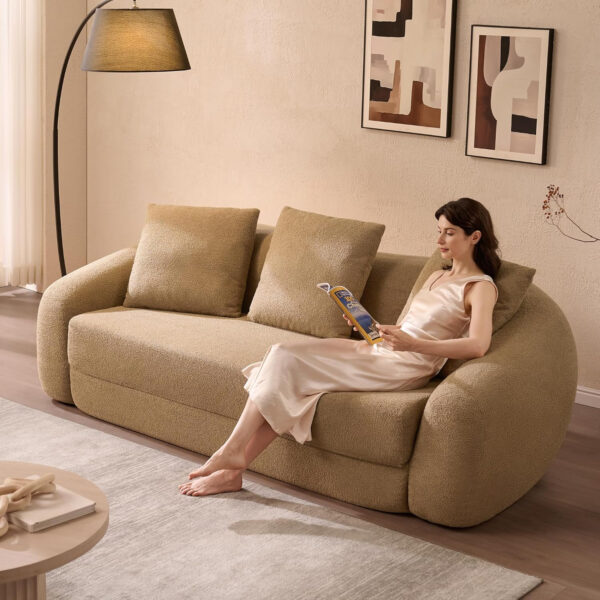 SICOTAS Sofa Couch Bed for Living Room Futon Cloud Boneless Sleeper Sofa Pull Out Convertible Floor Couch in a Box with Deep Seet 3 Seater Foam Bed No Assembly Required for Bedroom Apartment, Brown