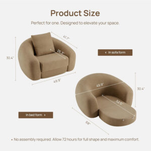 SICOTAS Sofa Couch Bed for Living Room Futon Cloud Boneless Sleeper Sofa Pull Out Convertible Floor Couch in a Box with Deep Seet 3 Seater Foam Bed No Assembly Required for Bedroom Apartment, Brown