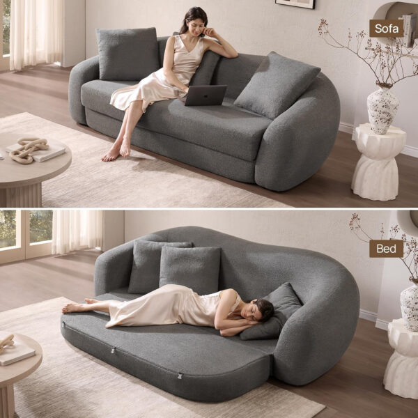 SICOTAS Sofa Couch Bed for Living Room Futon Cloud Boneless Sleeper Sofa Pull Out Convertible Floor Couch in a Box with Deep Seet 3 Seater Foam Bed No Assembly Required for Bedroom Apartment, Brown