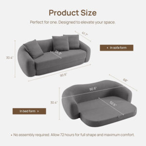 SICOTAS Sofa Couch Bed for Living Room Futon Cloud Boneless Sleeper Sofa Pull Out Convertible Floor Couch in a Box with Deep Seet 3 Seater Foam Bed No Assembly Required for Bedroom Apartment, Brown