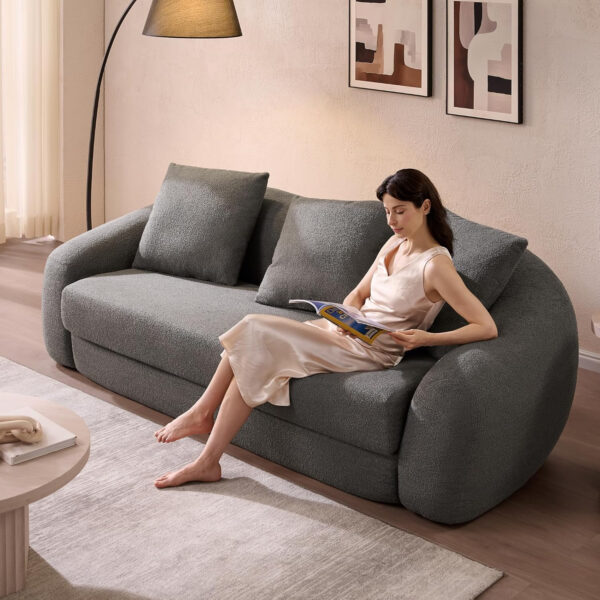 SICOTAS Sofa Couch Bed for Living Room Futon Cloud Boneless Sleeper Sofa Pull Out Convertible Floor Couch in a Box with Deep Seet 3 Seater Foam Bed No Assembly Required for Bedroom Apartment, Brown