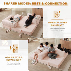 Sofa Bed 4-in-1 Boneless Couch Oversized Corduroy Upholstered Sleeper Sofa with Loveseat Couches for Living Room Futon Couch with Fixed-Shape Pull Out Couchs for Bedroom(White-81 W)