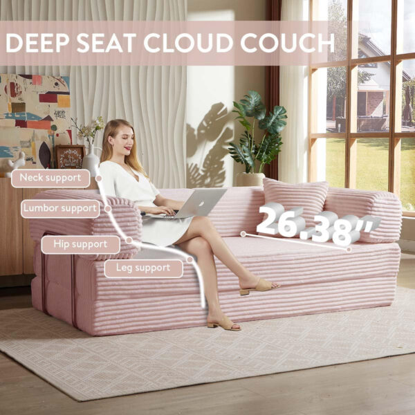 81 Inch Convertible Folding Sofa Bed,Fold Out Floor Sofa Couch with Fixed-Shape Frame,Corduroy Foldable Mattress Cloud Couch for Living Room Bedroom (Black)