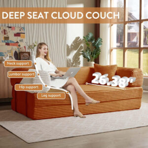 81 Inch Convertible Folding Sofa Bed,Fold Out Floor Sofa Couch with Fixed-Shape Frame,Corduroy Foldable Mattress Cloud Couch for Living Room Bedroom (Black)