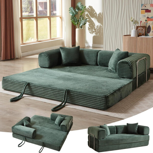 81 Inch Convertible Folding Sofa Bed,Fold Out Floor Sofa Couch with Fixed-Shape Frame,Corduroy Foldable Mattress Cloud Couch for Living Room Bedroom (Black)