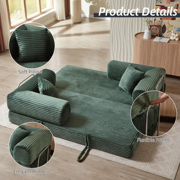 81 Inch Convertible Folding Sofa Bed,Fold Out Floor Sofa Couch with Fixed-Shape Frame,Corduroy Foldable Mattress Cloud Couch for Living Room Bedroom (Black)