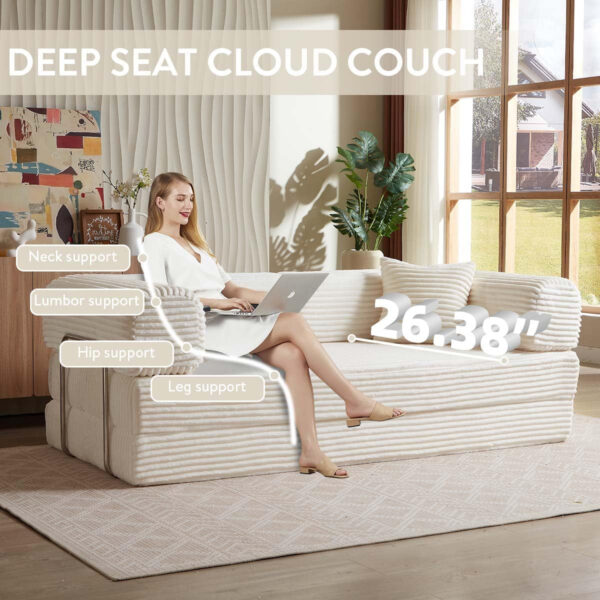 81 Inch Convertible Folding Sofa Bed,Fold Out Floor Sofa Couch with Fixed-Shape Frame,Corduroy Foldable Mattress Cloud Couch for Living Room Bedroom (Black)