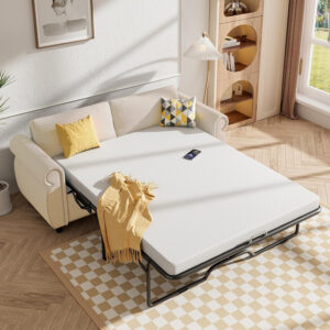 6886e510a6a35adab1521a880cacd4493d1b9231b3957a820203b.jpg Mjkone Pull Out Sofa Bed, Full Size Sleeper Sofa Convertible Couch Beds with Nailhead Armrests, Memory Foam Mattress, Modern Pullout Sofas Bed Loveseat Couch for Living Room Apartment, Beige