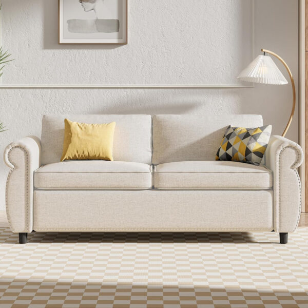 6886e512bde5f688d29da3d60c60117982941abf21503ddf327f6.jpg Mjkone Pull Out Sofa Bed, Full Size Sleeper Sofa Convertible Couch Beds with Nailhead Armrests, Memory Foam Mattress, Modern Pullout Sofas Bed Loveseat Couch for Living Room Apartment, Beige