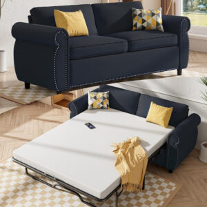 6886e51c957bceb72eb937e2d7a6d1da917288ff46527d2869183.jpg Mjkone Pull Out Sofa Bed, Full Size Sleeper Sofa Convertible Couch Beds with Nailhead Armrests, Memory Foam Mattress, Modern Pullout Sofas Bed Loveseat Couch for Living Room Apartment, Beige