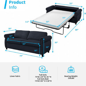 6886e51f1703e21fea51ff56b9039a1a8318347fbe32e790bed43.jpg Mjkone Pull Out Sofa Bed, Full Size Sleeper Sofa Convertible Couch Beds with Nailhead Armrests, Memory Foam Mattress, Modern Pullout Sofas Bed Loveseat Couch for Living Room Apartment, Beige