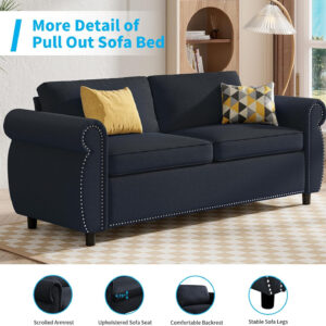 6886e524ec4b73337cf86c21ab17b9e309bcea252680f14cf4922.jpg Mjkone Pull Out Sofa Bed, Full Size Sleeper Sofa Convertible Couch Beds with Nailhead Armrests, Memory Foam Mattress, Modern Pullout Sofas Bed Loveseat Couch for Living Room Apartment, Beige