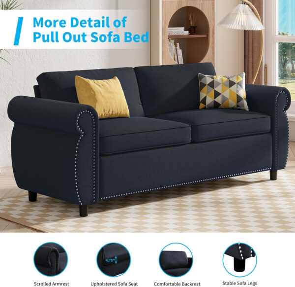 6886e524ec4b73337cf86c21ab17b9e309bcea252680f14cf4922.jpg Mjkone Pull Out Sofa Bed, Full Size Sleeper Sofa Convertible Couch Beds with Nailhead Armrests, Memory Foam Mattress, Modern Pullout Sofas Bed Loveseat Couch for Living Room Apartment, Beige