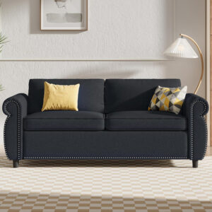 6886e534378772a8b55741904c4dc2175870c0491ed8f91428b62.jpg Mjkone Pull Out Sofa Bed, Full Size Sleeper Sofa Convertible Couch Beds with Nailhead Armrests, Memory Foam Mattress, Modern Pullout Sofas Bed Loveseat Couch for Living Room Apartment, Beige