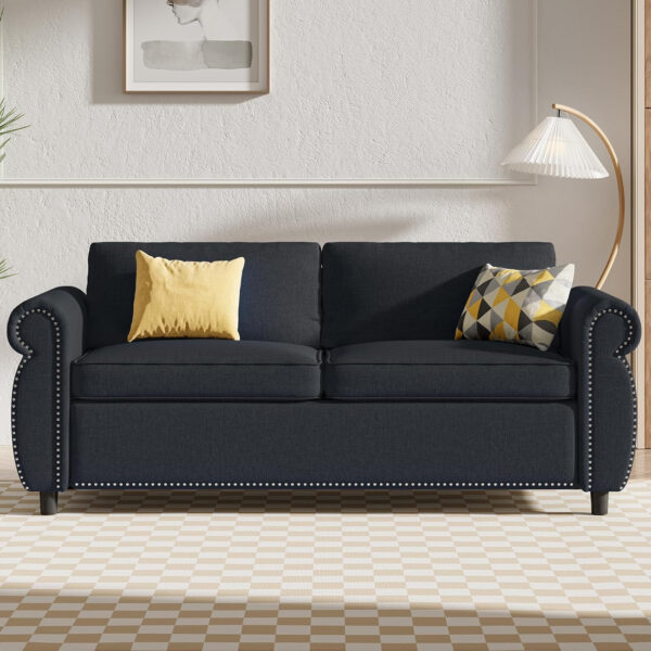 6886e534378772a8b55741904c4dc2175870c0491ed8f91428b62.jpg Mjkone Pull Out Sofa Bed, Full Size Sleeper Sofa Convertible Couch Beds with Nailhead Armrests, Memory Foam Mattress, Modern Pullout Sofas Bed Loveseat Couch for Living Room Apartment, Beige