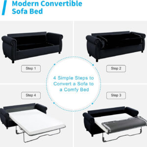 6886e53ead1c7d08f77aaaeb3a28127bb7e2377d0ea1301269153.jpg Mjkone Pull Out Sofa Bed, Full Size Sleeper Sofa Convertible Couch Beds with Nailhead Armrests, Memory Foam Mattress, Modern Pullout Sofas Bed Loveseat Couch for Living Room Apartment, Beige