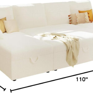 VanAcc Sofa Bed, Sleeper Sofa- 2 in 1 Pull Out Couch Bed with Storage Chaise for Living Room, White Sherpa 84in x 59in x 39in
