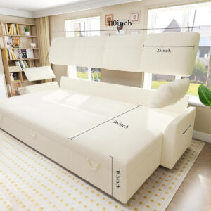 VanAcc Sofa Bed, Sleeper Sofa- 2 in 1 Pull Out Couch Bed with Storage Chaise for Living Room, White Sherpa 84in x 59in x 39in