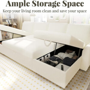 VanAcc Sofa Bed, Sleeper Sofa- 2 in 1 Pull Out Couch Bed with Storage Chaise for Living Room, White Sherpa 84in x 59in x 39in