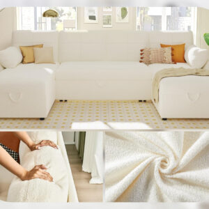VanAcc Sofa Bed, Sleeper Sofa- 2 in 1 Pull Out Couch Bed with Storage Chaise for Living Room, White Sherpa 84in x 59in x 39in