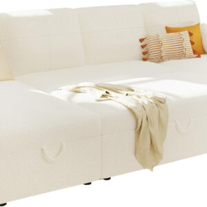 VanAcc Sofa Bed, Sleeper Sofa- 2 in 1 Pull Out Couch Bed with Storage Chaise for Living Room, White Sherpa 84in x 59in x 39in