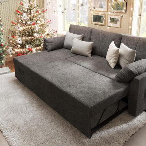 VanAcc Sofa Bed, Sleeper Sofa- 2 in 1 Pull Out Couch Bed with Storage Chaise for Living Room, White Sherpa 84in x 59in x 39in
