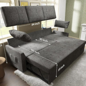VanAcc Sofa Bed, Sleeper Sofa- 2 in 1 Pull Out Couch Bed with Storage Chaise for Living Room, White Sherpa 84in x 59in x 39in