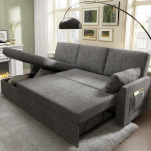 VanAcc Sofa Bed, Sleeper Sofa- 2 in 1 Pull Out Couch Bed with Storage Chaise for Living Room, White Sherpa 84in x 59in x 39in