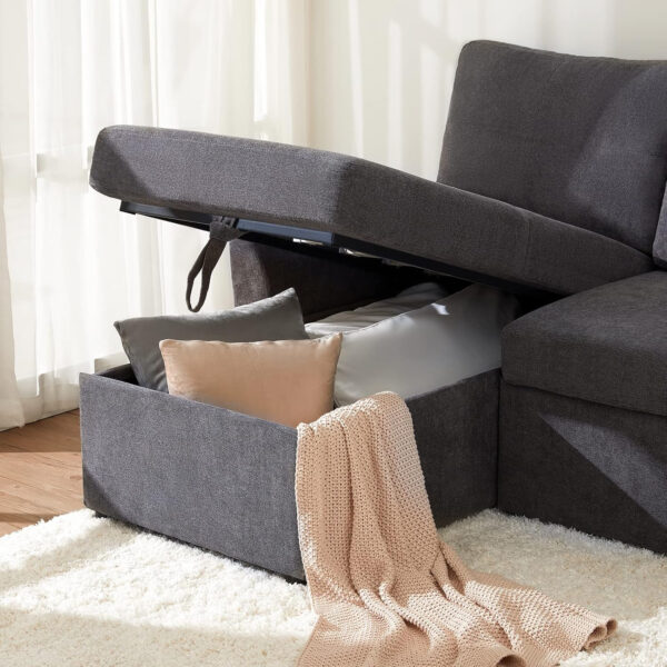 VanAcc Sofa Bed, Sleeper Sofa- 2 in 1 Pull Out Couch Bed with Storage Chaise for Living Room, White Sherpa 84in x 59in x 39in