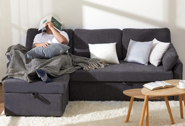 VanAcc Sofa Bed, Sleeper Sofa- 2 in 1 Pull Out Couch Bed with Storage Chaise for Living Room, White Sherpa 84in x 59in x 39in