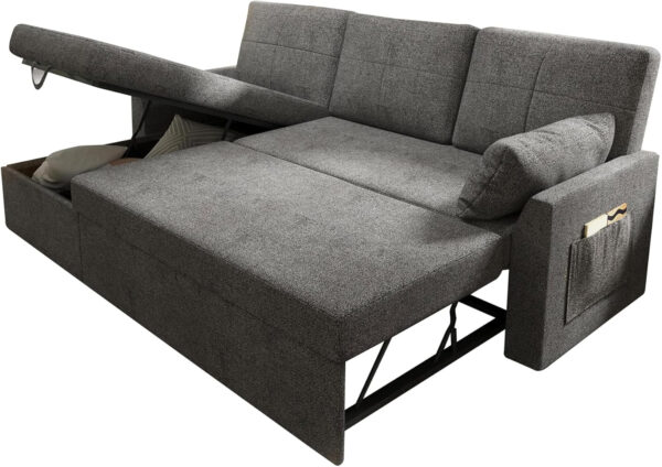 VanAcc Sofa Bed, Sleeper Sofa- 2 in 1 Pull Out Couch Bed with Storage Chaise for Living Room, White Sherpa 84in x 59in x 39in