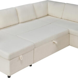 VanAcc Sofa Bed, Sleeper Sofa- 2 in 1 Pull Out Couch Bed with Storage Chaise for Living Room, White Sherpa 84in x 59in x 39in