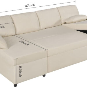 VanAcc Sofa Bed, Sleeper Sofa- 2 in 1 Pull Out Couch Bed with Storage Chaise for Living Room, White Sherpa 84in x 59in x 39in