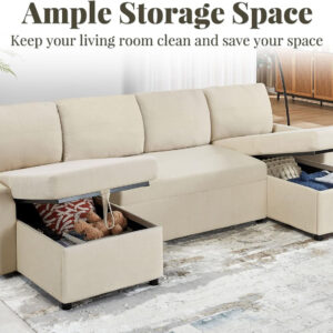 VanAcc Sofa Bed, Sleeper Sofa- 2 in 1 Pull Out Couch Bed with Storage Chaise for Living Room, White Sherpa 84in x 59in x 39in