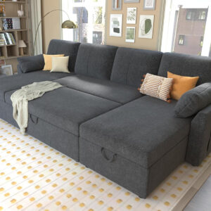VanAcc Sofa Bed, Sleeper Sofa- 2 in 1 Pull Out Couch Bed with Storage Chaise for Living Room, White Sherpa 84in x 59in x 39in