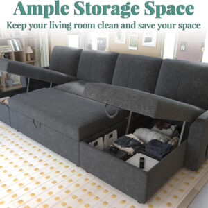 VanAcc Sofa Bed, Sleeper Sofa- 2 in 1 Pull Out Couch Bed with Storage Chaise for Living Room, White Sherpa 84in x 59in x 39in