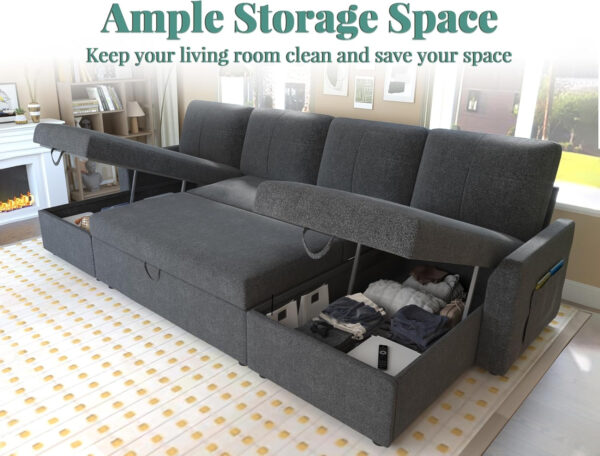 VanAcc Sofa Bed, Sleeper Sofa- 2 in 1 Pull Out Couch Bed with Storage Chaise for Living Room, White Sherpa 84in x 59in x 39in