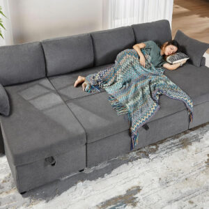VanAcc Sofa Bed, Sleeper Sofa- 2 in 1 Pull Out Couch Bed with Storage Chaise for Living Room, White Sherpa 84in x 59in x 39in